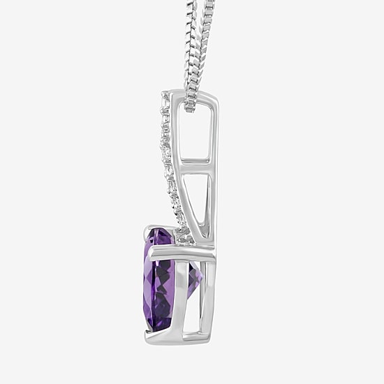 Womens Lab Created Purple Amethyst Sterling Silver Heart 18 Inch Pendant Necklace
