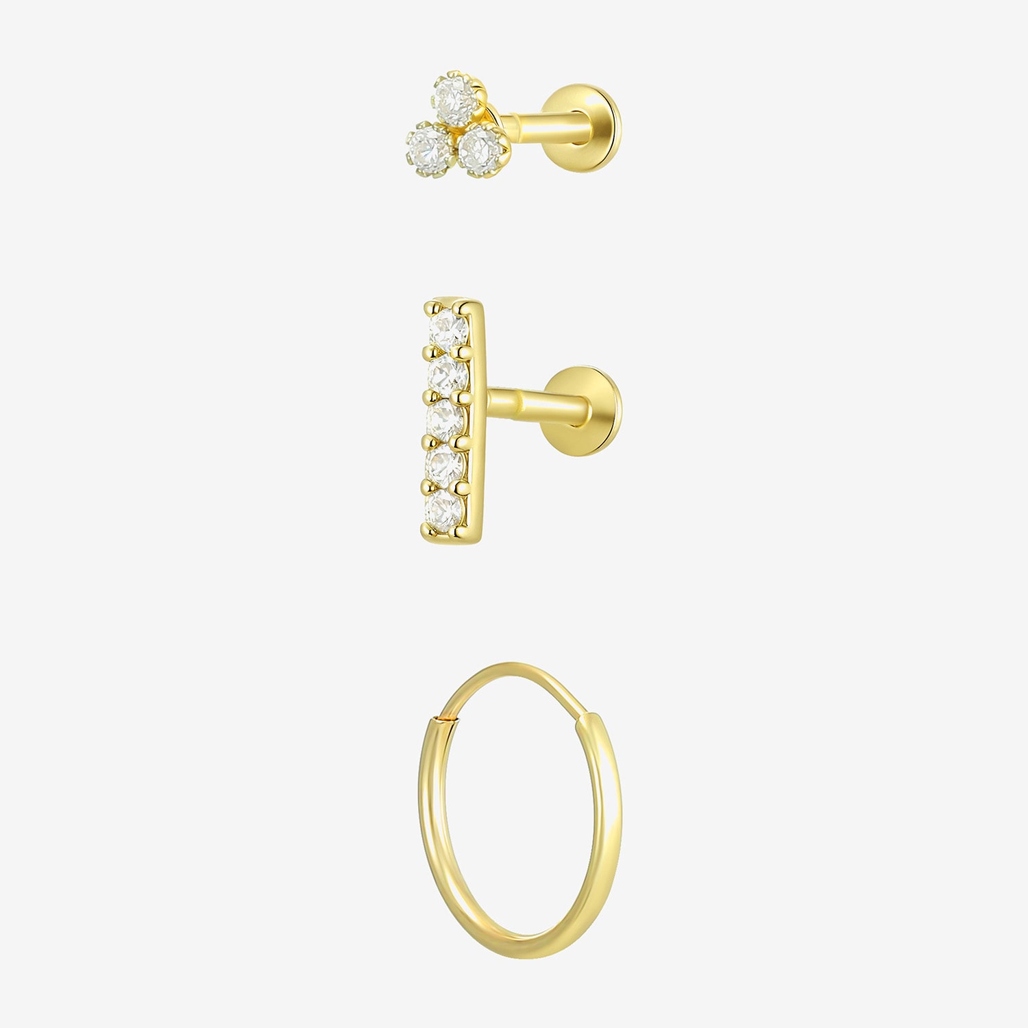 Gold Addiction Womens Cubic Zirconia 10K Gold 3 Pair Earring Set