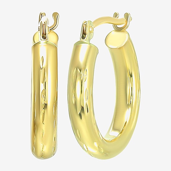 Womens 10K Gold 14mm Round Hoop Earrings