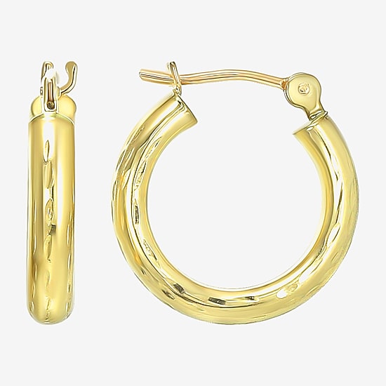 Womens 10K Gold 14mm Round Hoop Earrings