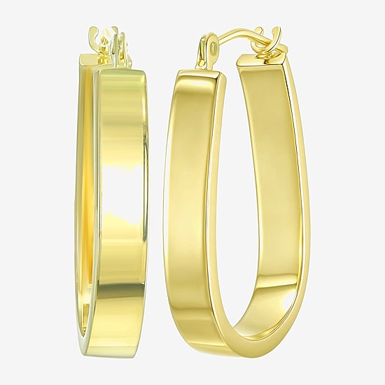 Womens 14K Gold 18mm Oval Hoop Earrings