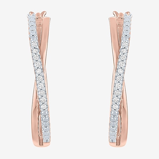 (G-H / Si2-I1) Womens 1/10 CT. T.W. Lab Grown White Diamond 14K Rose Gold Over Silver 26mm Hoop Earrings