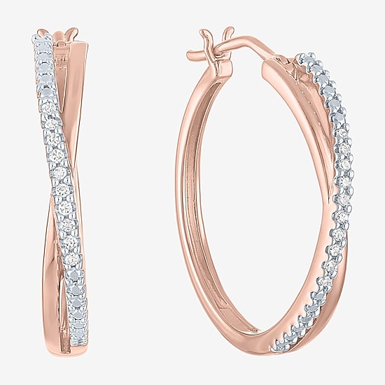 (G-H / Si2-I1) Womens 1/10 CT. T.W. Lab Grown White Diamond 14K Rose Gold Over Silver 26mm Hoop Earrings