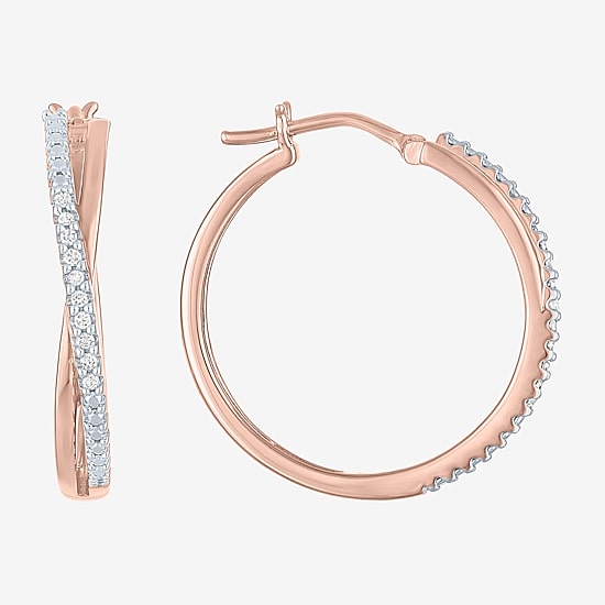(G-H / Si2-I1) Womens 1/10 CT. T.W. Lab Grown White Diamond 14K Rose Gold Over Silver 26mm Hoop Earrings