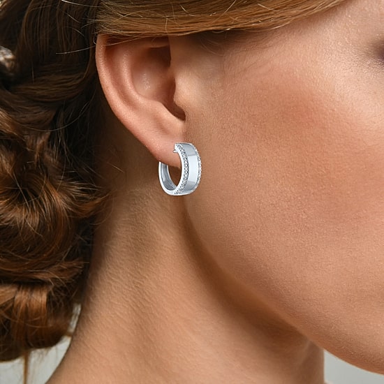 Diamond Addiction (G-H / I1-I2) Womens 1/10 CT. T.W. Lab Grown White Diamond Sterling Silver 18mm Hoop Earrings