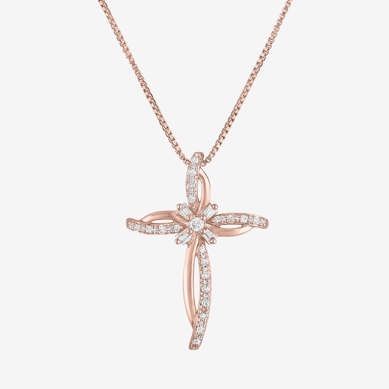Womens 1/10 CT. T.W. Natural White Diamond 14K Rose Gold Over Silver Cross 18 Inch Pendant Necklace