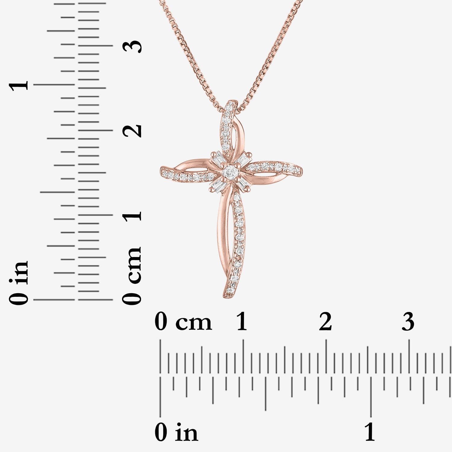 Womens 1/10 CT. T.W. Natural White Diamond 14K Rose Gold Over Silver Cross 18 Inch Pendant Necklace