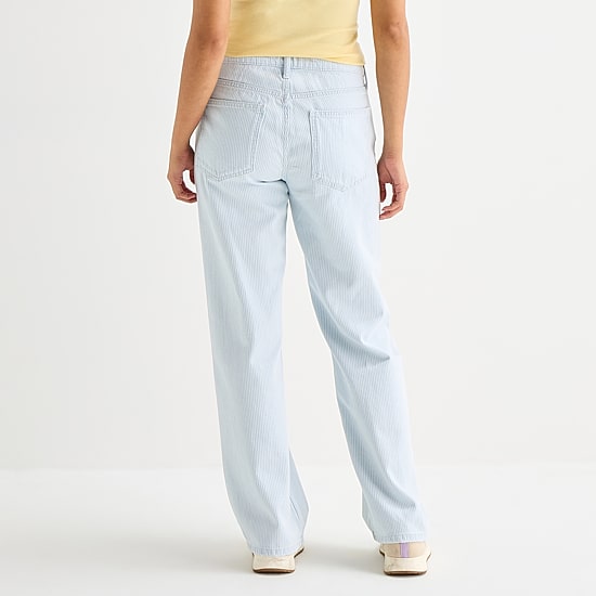 Arizona Striped Womens Juniors Low Rise Straight Leg Jean