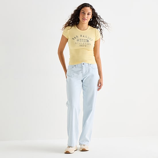 Arizona Striped Womens Juniors Low Rise Straight Leg Jean