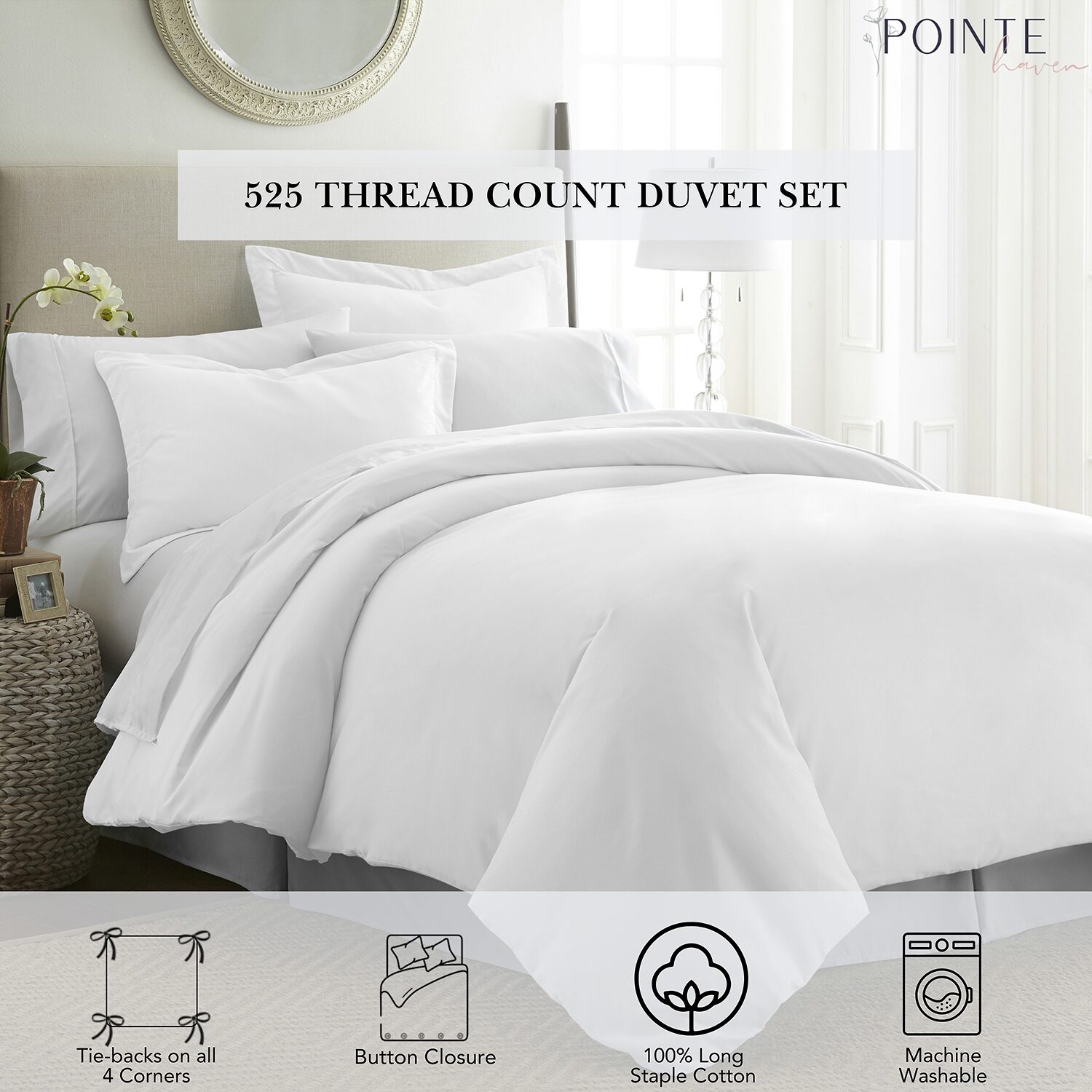 Pointehaven Long Staple Cotton Velvet Feel Sateen 3-pc. Duvet Cover Set