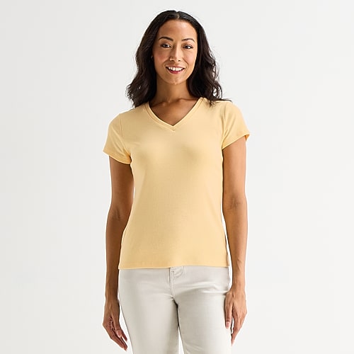 Liz Claiborne Womens V Neck Short Sleeve T-shirt In Yellow