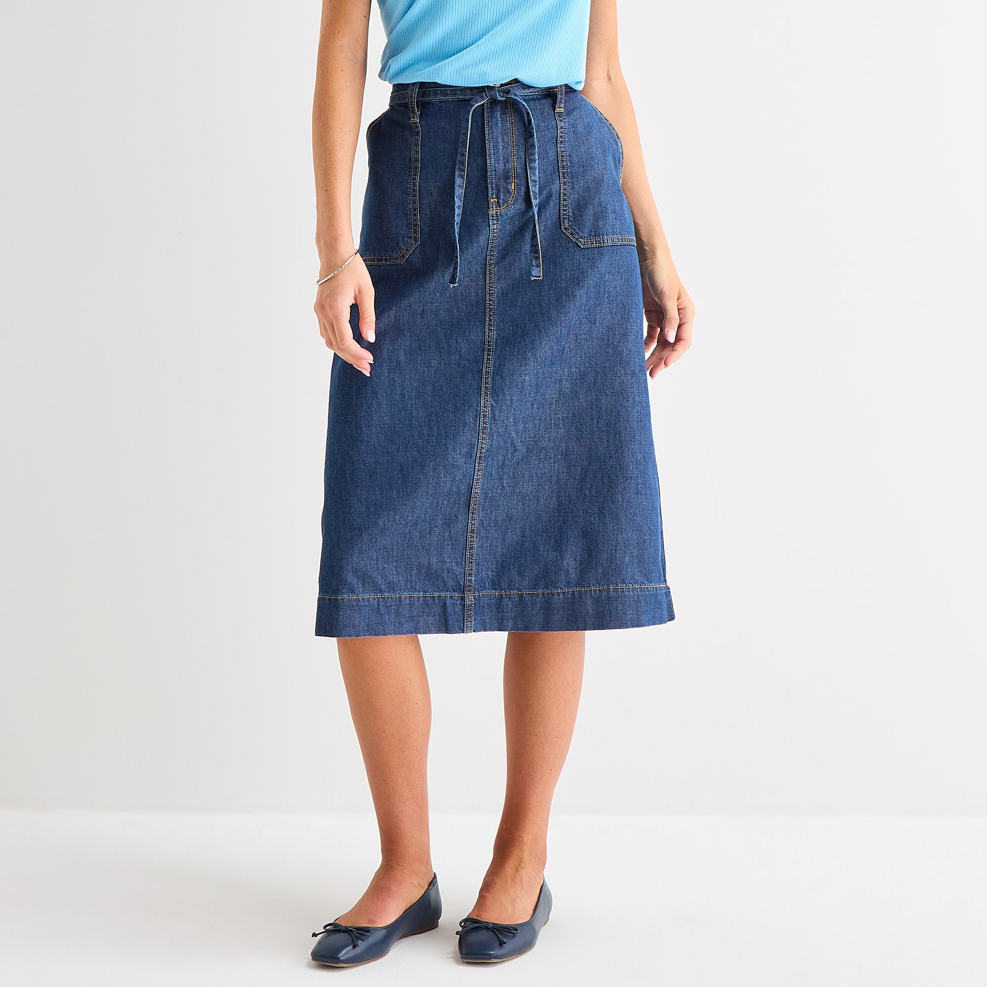 St. John's Bay Womens High Rise Midi A-Line Skirt