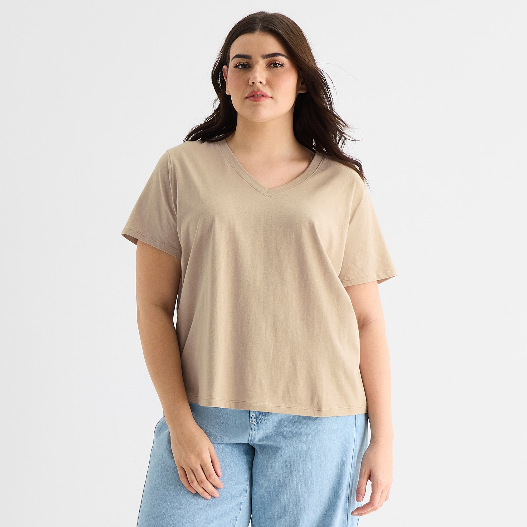 a.n.a Womens Plus V Neck Short Sleeve T-Shirt