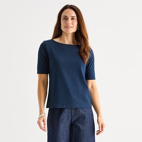 Liz Claiborne Womens Boat Neck Short Sleeve Blouse