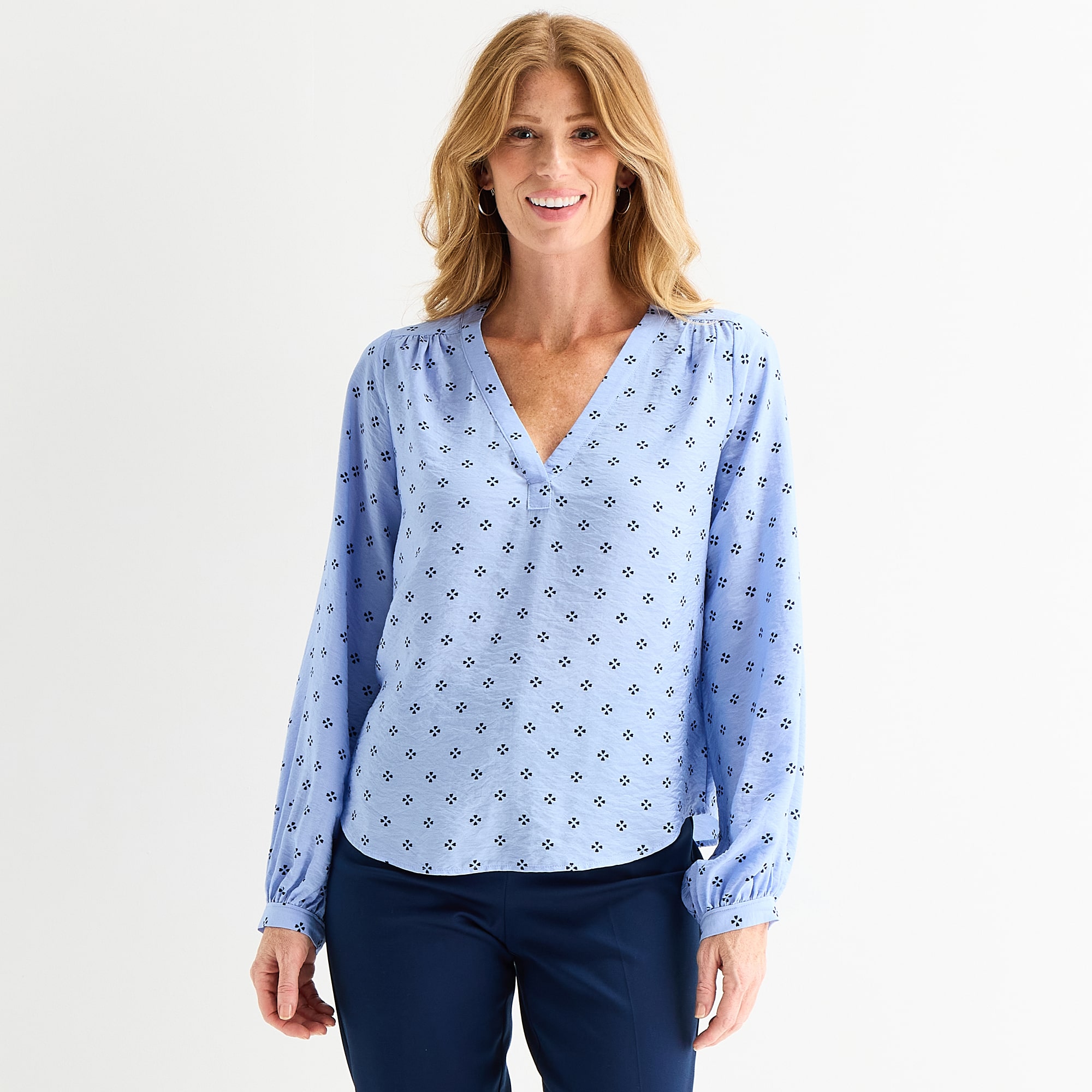 Liz Claiborne Womens V Neck Long Sleeve Blouse