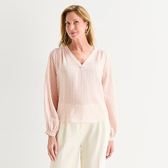 Liz Claiborne Womens V Neck Long Sleeve Blouse