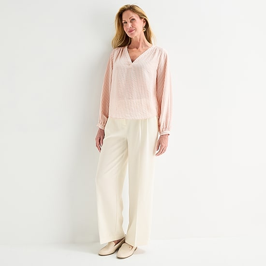 Liz Claiborne Womens V Neck Long Sleeve Blouse