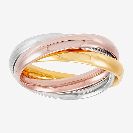 Womens 3MM 14K Tri-Color Gold Round Band