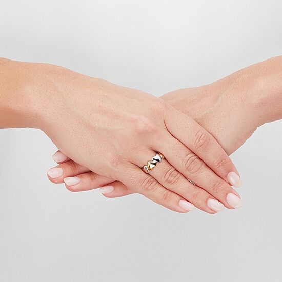 Womens 8.5MM 10K Two Tone Gold Heart Band