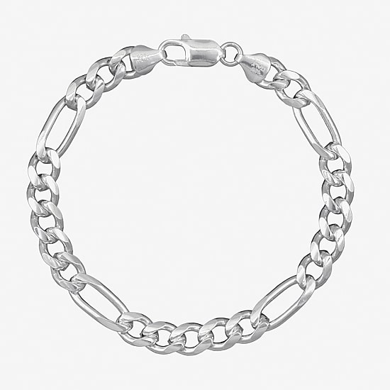 Made in Italy Mens Sterling Silver 8 1/2 Inch Solid Figaro Chain Bracelet