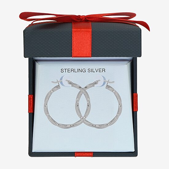 Womens Sterling Silver 30mm Round Hoop Earrings