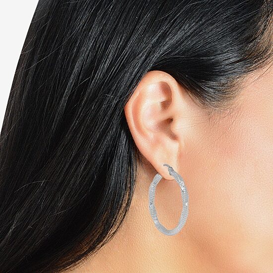 Womens Sterling Silver 30mm Round Hoop Earrings