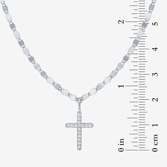 (G-H / I1-I2) Womens 1/10 CT. T.W. Lab Grown White Diamond Sterling Silver or 14K Gold Over Silver Cross Pendant Necklace