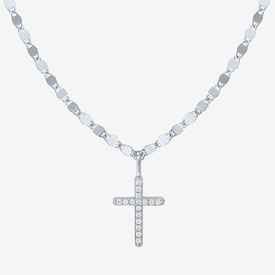 (G-H / I1-I2) Womens 1/10 CT. T.W. Lab Grown White Diamond Sterling Silver or 14K Gold Over Silver Cross Pendant Necklace