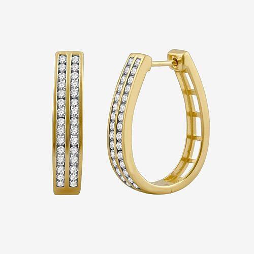 1 CT.T.W. Natural Diamond 14K Gold Over SIlver Hoop Earrings, One Size
