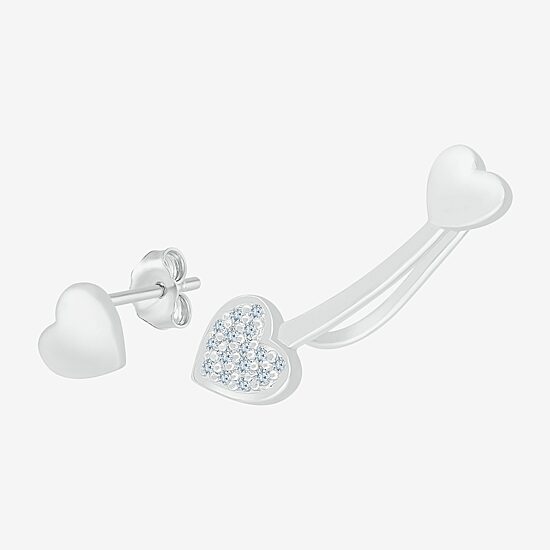 Mismatched Womens Diamond Accent Natural White Diamond Sterling Silver Heart Ear Climbers