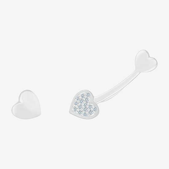 Mismatched Womens Diamond Accent Natural White Diamond Sterling Silver Heart Ear Climbers