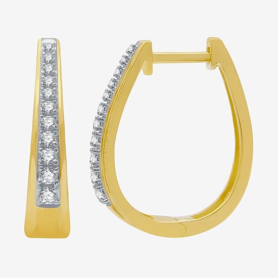 Womens 1/4 CT. T.W. Natural White Diamond 14K Gold Over Silver 19.6mm Hoop Earrings