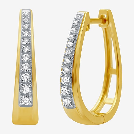 Womens 1/4 CT. T.W. Natural White Diamond 14K Gold Over Silver 19.6mm Hoop Earrings