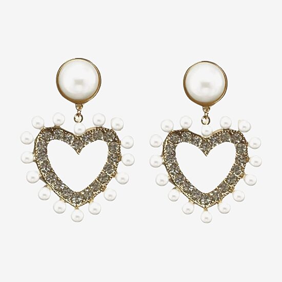 Bijoux Bar Womens Simulated Pearl Heart Drop Earrings