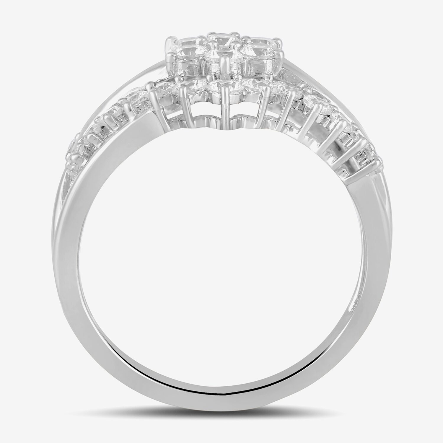 Womens 1 CT. T.W. Lab Grown White Diamond 10K Gold Side Stone Cocktail Ring