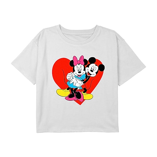 Disney Collection Little & Big Kid Girls Crew Neck Short Sleeve Regular Fit Mickey Mouse Minnie Mouse Graphic T-Shirt, Small, White