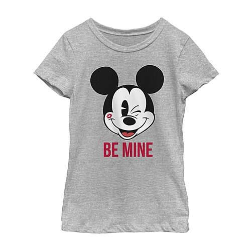 Disney Collection Little & Big Kid Girls Crew Neck Short Sleeve Regular Fit Mickey Mouse Graphic T-Shirt, Small, Gray