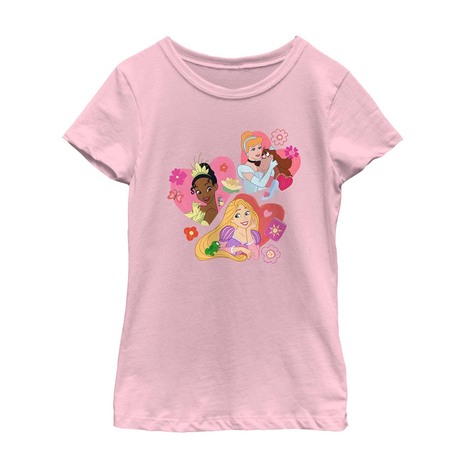 Disney Collection Little & Big Kid Girls Crew Neck Short Sleeve Regular Fit Cinderella Princess Rapunzel Graphic T-Shirt