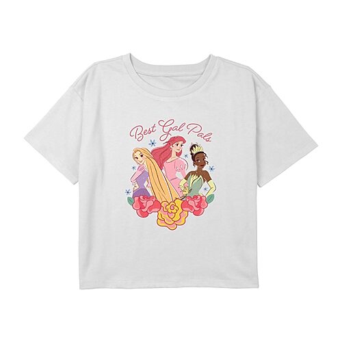 Disney Collection Little & Big Kid Girls Crew Neck Short Sleeve Regular Fit Cinderella Princess Rapunzel Graphic T-Shirt, X-small, White