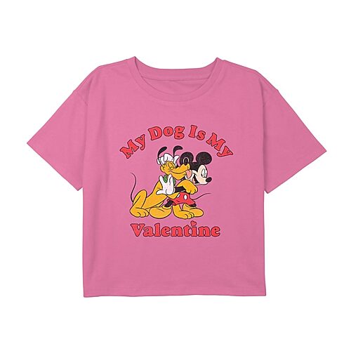 Disney Collection Little & Big Kid Girls Crew Neck Short Sleeve Regular Fit Mickey Mouse Minnie Mouse Graphic T-Shirt, Medium, Pink