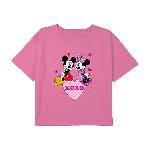 Disney Collection Little & Big Kid Girls Crew Neck Short Sleeve Regular Fit Mickey Mouse Minnie Mouse Graphic T-Shirt, X-small, Pink