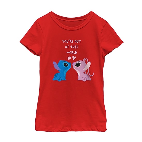 Disney Collection Little & Big Kid Girls Crew Neck Short Sleeve Regular Fit Lilo & Stitch Graphic T-Shirt