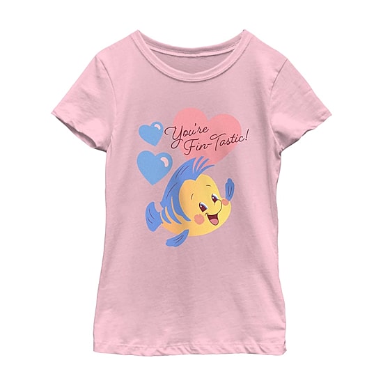Disney Collection Flounder Little & Big Kid Girls Crew Neck Short Sleeve Regular Fit The Little Mermaid Graphic T-Shirt