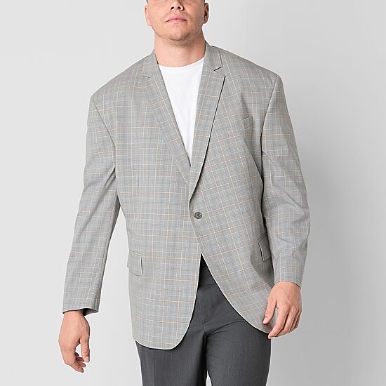 J. Ferrar Mens Big and Tall Plaid Regular Fit Sport Coat