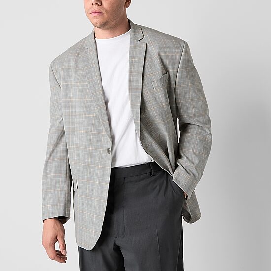 J. Ferrar Mens Big and Tall Plaid Regular Fit Sport Coat