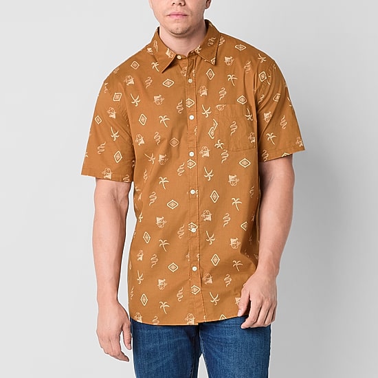 Arizona Mens Easy-on + Easy-off Short Sleeve Regular Fit Big and Tall Button-Down Shirt