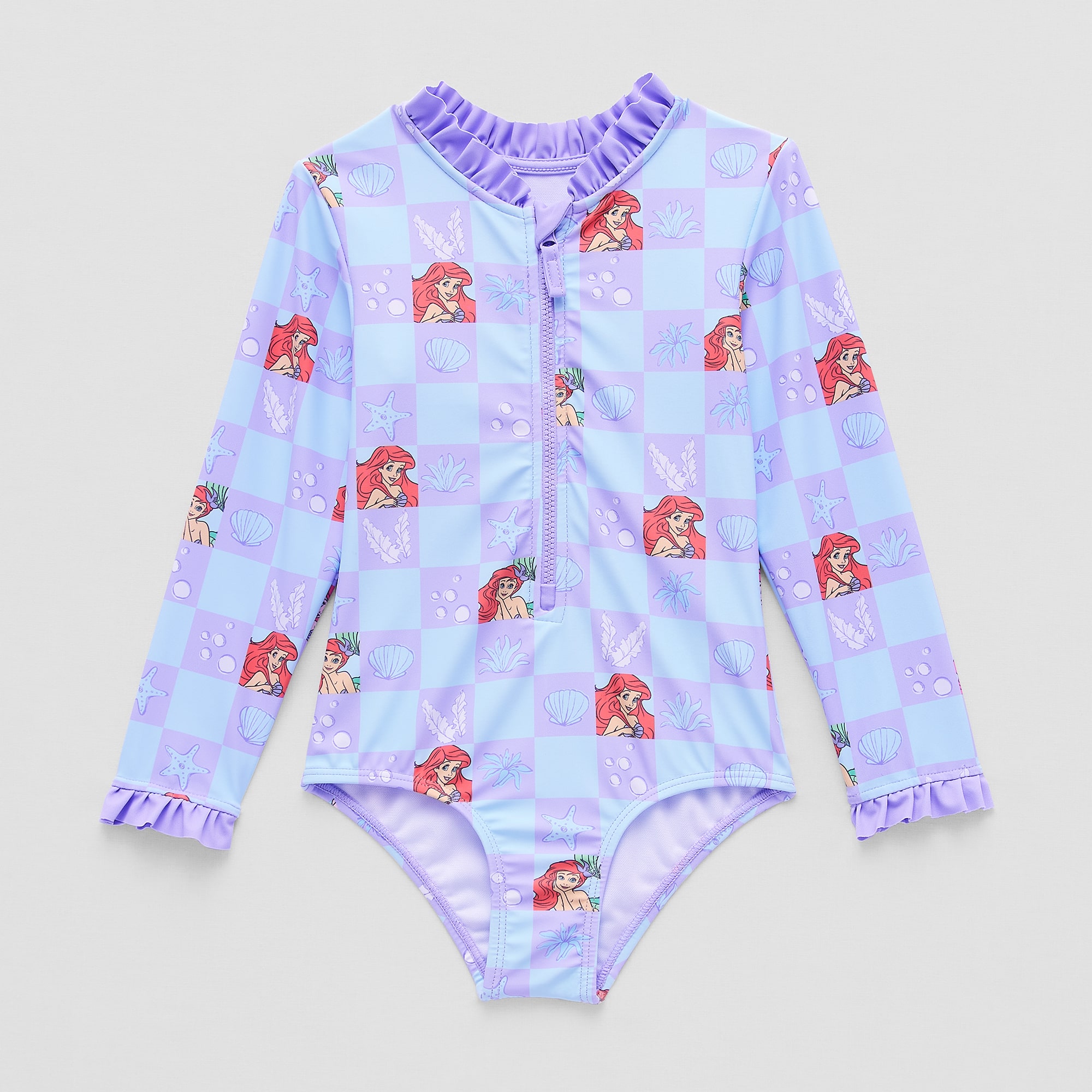Disney Collection Little & Big Kid Girls Ariel Long Sleeve One Piece Swimsuit