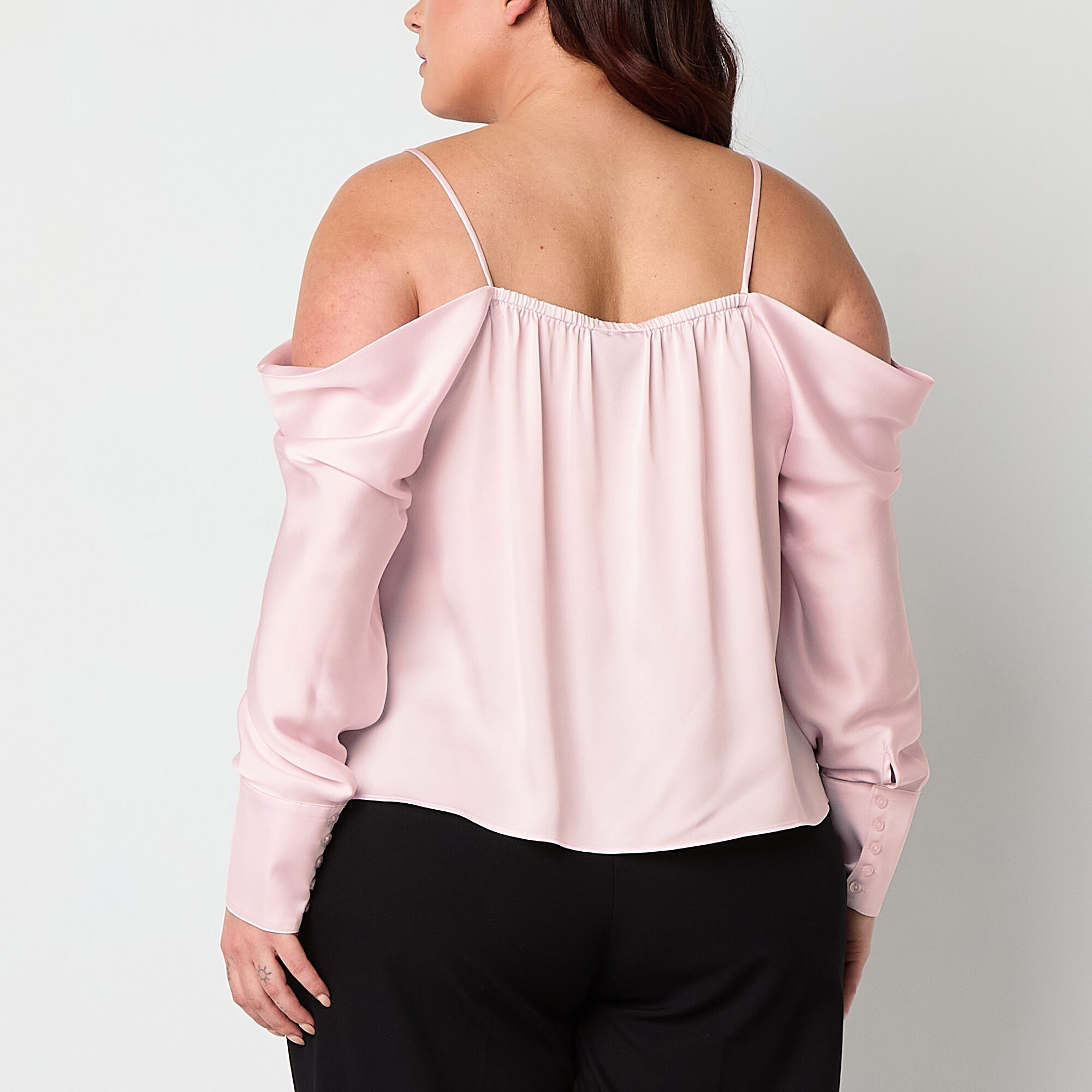 Bold Elements Womens Plus Straight Neck Long Sleeve Blouse