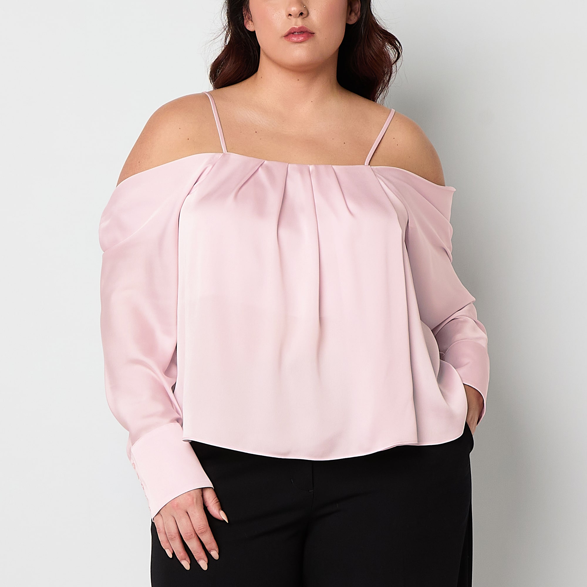 Bold Elements Womens Plus Straight Neck Long Sleeve Blouse