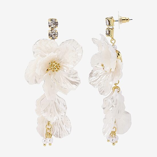 Bijoux Bar Gold Tone Womens Flower Drop Earrings